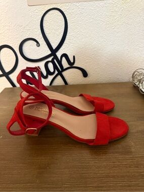 Dream Pairs Red Suede Ankle-Strap Sandals